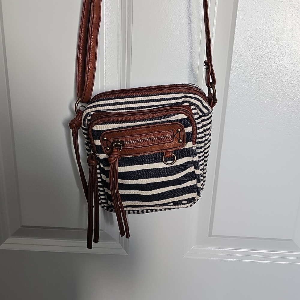 American Eagle Outfitters Navy and Brown Striped Crossbody Bag